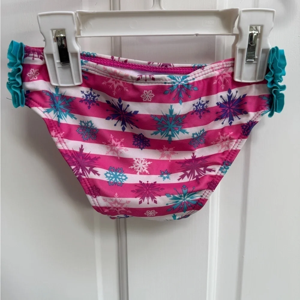 NWOT Disney Frozen 2T Girls Pink, Blue White Stripe Snowflake Bikini Bottom